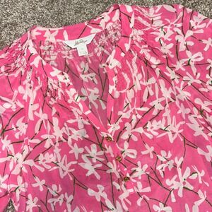Lilly Pulitzer Elsa Silk Top Small Confetti Pink Liza Short Sleeve Blouse Floral